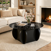 Hawsaiy Round Glass Coffee Table with Tempered Glass Top and Wood Base, Modern 30