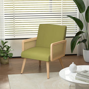 Hawsaiy Rattan Accent Chair, Linen Fabric Upholstered Armchair with Wood Legs, Mid Century Modern Reading Comfy Lounge Chair with Spring Support, for Living Room Bedroom