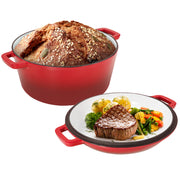 Kerilyn 2-in-1 Heavy-Duty Cast Iron Dutch Oven Pot - Kitchen & Dining Essential for Bread Baking, Cooking, Stewing - Nonstick, Oven Safe Up to 500°F, Dual Handles, Works on All Stovetops, Easy Cleaning, Durable Construction enamel cast iron Enamel