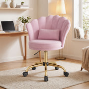 Hawsaiy Shell Back Home Office Chair with Lumbar Pillow, Modern Upholstered Desk Chair with Gold Metal Base, Swivel Adjustable Computer Chair for Home Office