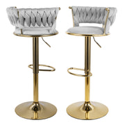 Hawsaiy Modern Velvet Bar Stool Set of 2/4 with Woven Back and Footrest for Kitchen, Bar, and Dining Spaces