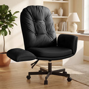 Hawsaiy Criss Cross Office Chair with Flip-Up Arms, Ergonomic Cross Legged Desk Chair, PU Leather Executive Computer Chair, 135° Reclining Plush Cushion, Pet-Friendly