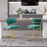 Hwawsaiy Counter Height Bar Stools Set of 2, Velvet Ergonomic Modern Counter Stool with Back, 25.9 inch Seat Height Comfy Bar Chairs with Powder Sprayed Golden Metal Legs, Grey