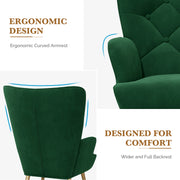 Nalupatio Mid Century Modern Velvet Accent Chair, Tufted Button Wingback Chair, Upholstered Armchair with Metal Legs, High Back Side Chair for Living Room Bedroom, Grey