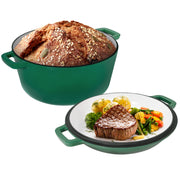 Kerilyn 2-in-1 Heavy-Duty Cast Iron Dutch Oven Pot - Kitchen & Dining Essential for Bread Baking, Cooking, Stewing - Nonstick, Oven Safe Up to 500°F, Dual Handles, Works on All Stovetops, Easy Cleaning, Durable Construction enamel cast iron Enamel