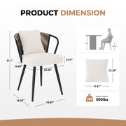Hawsaiy Rattan Dining Chairs Set of 2, Upholstered Cane Back Kitchen Chairs with Metal Legs & Throw Pillow, Mid Century Modern Farmhouse Dining Room Chairs