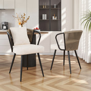 Hawsaiy Rattan Dining Chairs Set of 2, Upholstered Cane Back Kitchen Chairs with Metal Legs & Throw Pillow, Mid Century Modern Farmhouse Dining Room Chairs