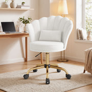 Hawsaiy Shell Back Home Office Chair with Lumbar Pillow, Modern Upholstered Desk Chair with Gold Metal Base, Swivel Adjustable Computer Chair for Home Office