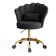 Hawsaiy Shell Back Home Office Chair with Lumbar Pillow, Modern Upholstered Desk Chair with Gold Metal Base, Swivel Adjustable Computer Chair for Home Office