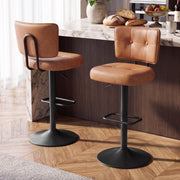 Hawsaiy Vintage Bar Stools Set of 2, Adjustable Swivel Counter Height Barstools, Tufted Faux Leather Kitchen Island Chairs with Footrest