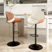 Hawsaiy Swivel Bar Stools Set of 1/2, Seat Adjustable Height 23.5-32.5IN Bentwood Barstools with Back & Footrest, PU Leather Upholstered Counter Height Bar Chairs for Bar Kitchen Dining Room