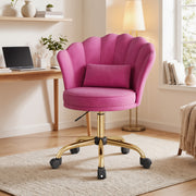 Hawsaiy Shell Back Home Office Chair with Lumbar Pillow, Modern Upholstered Desk Chair with Gold Metal Base, Swivel Adjustable Computer Chair for Home Office