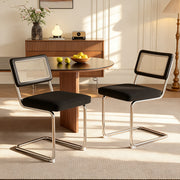 Hawsaiy Velvet Rattan Dining Chairs Set of 2/3/4/6/8, Upholstered Dining Room Chairs with Cane Back, Mid Century Modern Cantilever Kitchen Chairs, Chrome Frame Armless Side Chairs