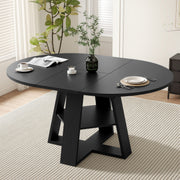 Hawsaiy Extendable Round to Oval Dining Table Set for 4–6, Space-Saving Wooden Table with Hidden Storage, Expandable Dining Table with Upholstered Chairs