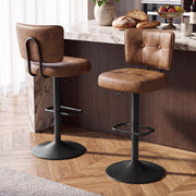 Hawsaiy Vintage Bar Stools Set of 2, Adjustable Swivel Counter Height Barstools, Tufted Faux Leather Kitchen Island Chairs with Footrest