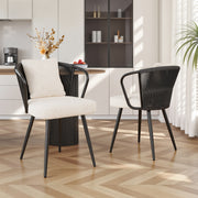 Hawsaiy Rattan Dining Chairs Set of 2, Upholstered Cane Back Kitchen Chairs with Metal Legs & Throw Pillow, Mid Century Modern Farmhouse Dining Room Chairs
