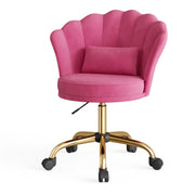 Hawsaiy Shell Back Home Office Chair with Lumbar Pillow, Modern Upholstered Desk Chair with Gold Metal Base, Swivel Adjustable Computer Chair for Home Office