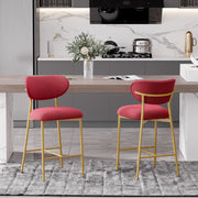 Hwawsaiy Counter Height Bar Stools Set of 2, Velvet Ergonomic Modern Counter Stool with Back, 25.9 inch Seat Height Comfy Bar Chairs with Powder Sprayed Golden Metal Legs, Grey