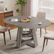 Hawsaiy 43.3-59 in Extendable Oval Dining Table for 4-6, Space-Saving Round Kitchen Table with Hidden Leaf Storage & Bottom Shelf for Small Space