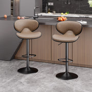 Nalupatio Bar Stools Set of 2, Faux Leather Bar Stools with Back, Chic Swivel Counter Stools with Footrest, Adjustable Kitchen Stools for Kitchen and Bars, Black