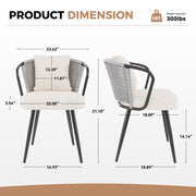 Hawsaiy Rattan Dining Chairs Set of 2, Upholstered Cane Back Kitchen Chairs with Metal Legs & Throw Pillow, Mid Century Modern Farmhouse Dining Room Chairs