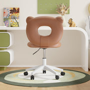 Hawsaiy Bear Kids Desk Chair with Wheels& Back, Adjustable Armless Child Study Chair, Cute PU Leather Office Chair, Vanity Makeup Chair for Girl & Lady in Bedroom Reading Living Room,Umber