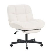 Hawsaiy Criss Cross Office Chair with Footrest, Oversized Sherpa Cross Legged Desk Chair, Height Adjustable Swivel Vanity Chair for Home Office Bedroom