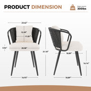 Hawsaiy Rattan Dining Chairs Set of 2, Upholstered Cane Back Kitchen Chairs with Metal Legs & Throw Pillow, Mid Century Modern Farmhouse Dining Room Chairs