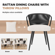 Hawsaiy Rattan Dining Chairs Set of 2, Upholstered Cane Back Kitchen Chairs with Metal Legs & Throw Pillow, Mid Century Modern Farmhouse Dining Room Chairs