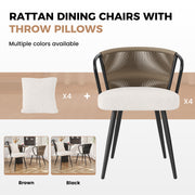 Hawsaiy Rattan Dining Chairs Set of 2, Upholstered Cane Back Kitchen Chairs with Metal Legs & Throw Pillow, Mid Century Modern Farmhouse Dining Room Chairs