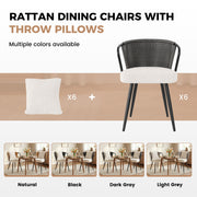 Hawsaiy Rattan Dining Chairs Set of 2, Upholstered Cane Back Kitchen Chairs with Metal Legs & Throw Pillow, Mid Century Modern Farmhouse Dining Room Chairs