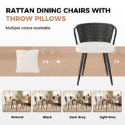 Hawsaiy Rattan Dining Chairs Set of 2, Upholstered Cane Back Kitchen Chairs with Metal Legs & Throw Pillow, Mid Century Modern Farmhouse Dining Room Chairs