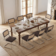 Hawsaiy Velvet Rattan Dining Chairs Set of 2/3/4/6/8, Upholstered Dining Room Chairs with Cane Back, Mid Century Modern Cantilever Kitchen Chairs, Chrome Frame Armless Side Chairs