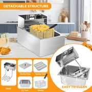 Hawsaiy Electric Deep Fryer with Baskets & Lids, Commercial Deep Fryer with Temperature Control, Stainless Steel Fryer, Countertop Fryers for Home Kitchen and Restaurant, 2500W