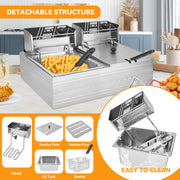 Kerilyn 22.8 QT Electric Deep Fryer with Baskets & Lids, Commercial Deep Fryer with Temperature Control, Stainless Steel Fryer, Countertop Fryers for Home Kitchen and Restaurant, 2500W