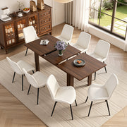 Hawsaiy Extendable Dining Table Set for 4, PU Leather Dining Chairs, Farmhouse Kitchen Dining Room Set, Hidden Leaf Dining Table Seats 6-8