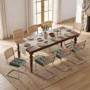 Hawsaiy Velvet Rattan Dining Chairs Set of 2/3/4/6/8, Upholstered Dining Room Chairs with Cane Back, Mid Century Modern Cantilever Kitchen Chairs, Chrome Frame Armless Side Chairs