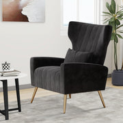 Nalupatio Velvet Fabric Upholstered Reading Comfy Mid Century Modern Armchair with Metal Legs and Spring Support, Accent Chair for Living Room,Beige