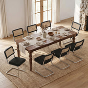 Hawsaiy Velvet Rattan Dining Chairs Set of 2/3/4/6/8, Upholstered Dining Room Chairs with Cane Back, Mid Century Modern Cantilever Kitchen Chairs, Chrome Frame Armless Side Chairs
