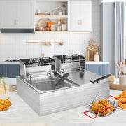 Kerilyn 22.8 QT Electric Deep Fryer with Baskets & Lids, Commercial Deep Fryer with Temperature Control, Stainless Steel Fryer, Countertop Fryers for Home Kitchen and Restaurant, 2500W