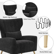 Nalupatio Velvet Fabric Upholstered Reading Comfy Mid Century Modern Armchair with Metal Legs and Spring Support, Accent Chair for Living Room,Beige