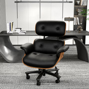 Hawsaiy Genuine Leather Office Chair with Solid Wood, Eames Style Swivel Ergonomic Desk Chair with Silent Wheels，Black