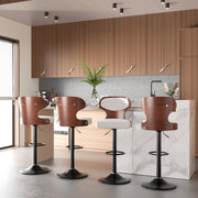 Nalupatio Bar Stools Set of 2 Seat Adjustable Height 24.5-33.5IN - Bentwood Swivel Barstools with Back & Footrest - PU Leather Upholstered Bar Chair for Bar, Kitchen, Dining Room