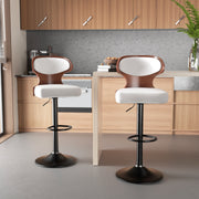 Nalupatio Bar Stools Set of 2 Seat Adjustable Height 24.5-33.5IN - Bentwood Swivel Barstools with Back & Footrest - PU Leather Upholstered Bar Chair for Bar, Kitchen, Dining Room