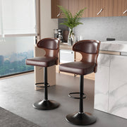 Nalupatio Bar Stools Set of 2 Seat Adjustable Height 24.5-33.5IN - Bentwood Swivel Barstools with Back & Footrest - PU Leather Upholstered Bar Chair for Bar, Kitchen, Dining Room