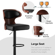 Nalupatio Bar Stools Set of 2 Seat Adjustable Height 24.5-33.5IN - Bentwood Swivel Barstools with Back & Footrest - PU Leather Upholstered Bar Chair for Bar, Kitchen, Dining Room