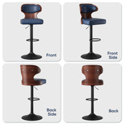 Nalupatio Bar Stools Set of 2 Seat Adjustable Height 24.5-33.5IN - Bentwood Swivel Barstools with Back & Footrest - PU Leather Upholstered Bar Chair for Bar, Kitchen, Dining Room