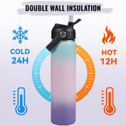 Hawsaiy 24oz Stainless Steel Water Bottles, Double Wall with Straw Lid, BPA-Free, Leakproof, for Travel & School, Multicolor