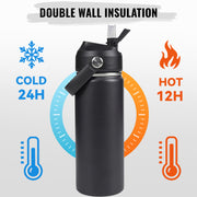 Hawsaiy 24oz Stainless Steel Water Bottles, Double Wall with Straw Lid, BPA-Free, Leakproof, for Travel & School, Multicolor