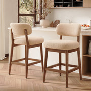 Hawsaiy Counter Height Bar Stools Set of 2/4, Mid Century Modern Boucle Barstools with Solid Wood Frame, Upholstered Kitchen Island Stools with Backrest & Footrest